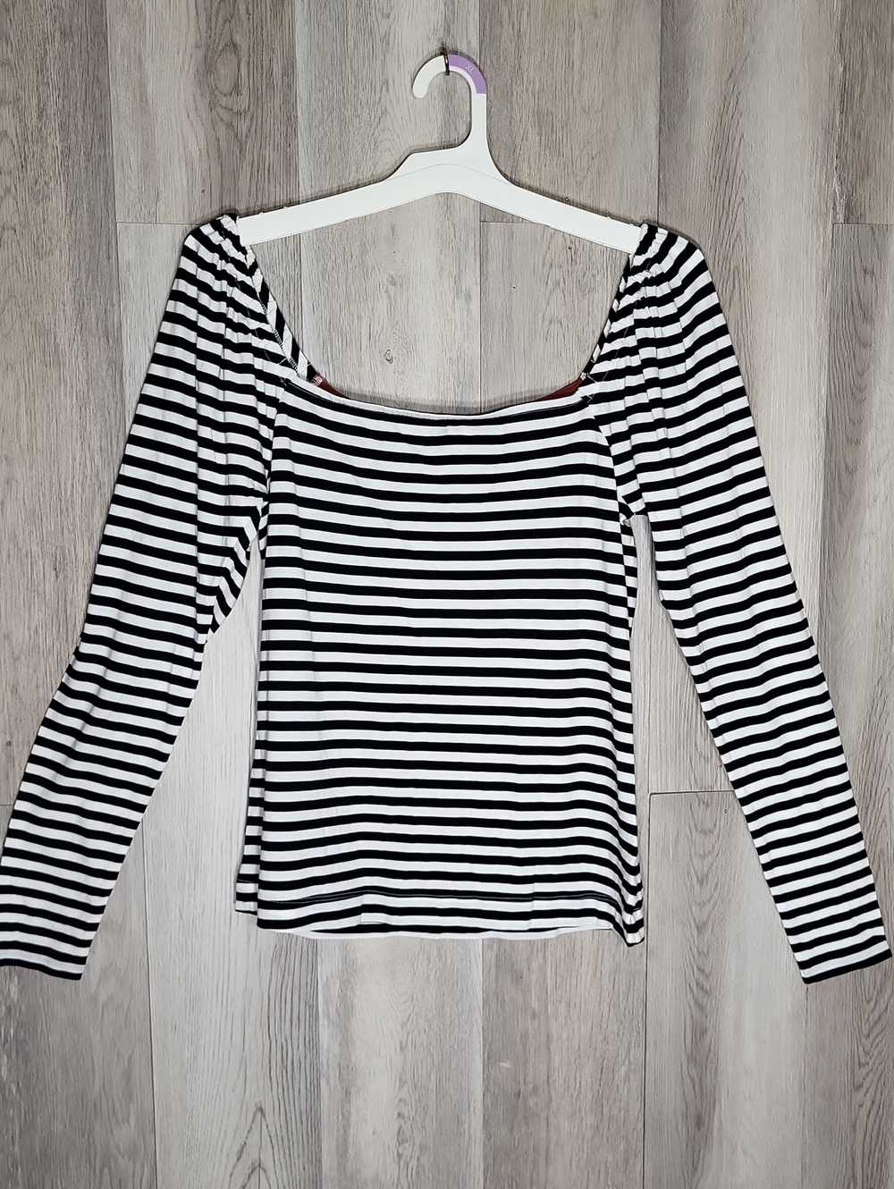 Boden Womens Medium Navy White Striped Square Neck Top Long Sleeve Stretch Knit